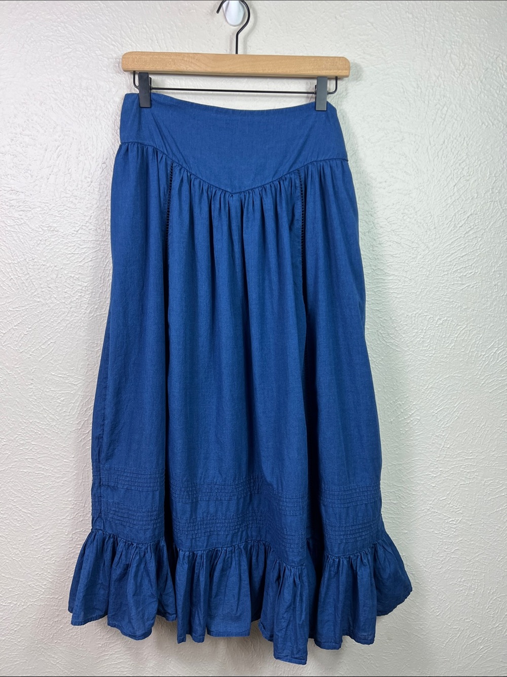 American Eagle Ruffle Hem Elastic Back Pull On Midi Prairie Lined Skirt Small